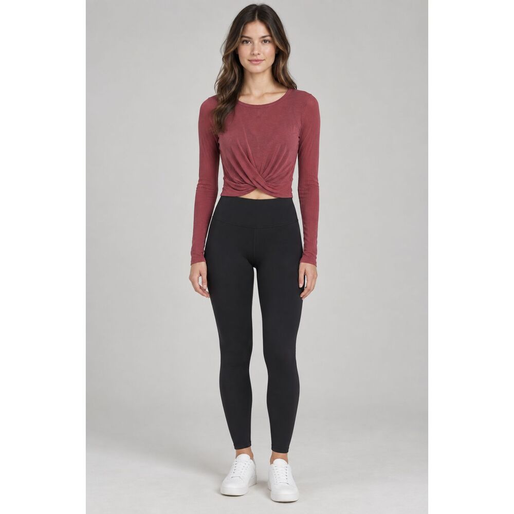 Alo Yoga Mauve Pink Ribbed Twist Front Long Sleeve Crop Top M